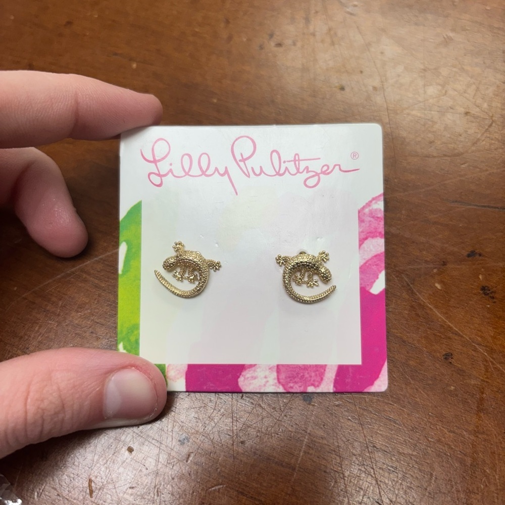 NWT Lilly Pulitzer Gold Metallic Leaping Lizard Earrings